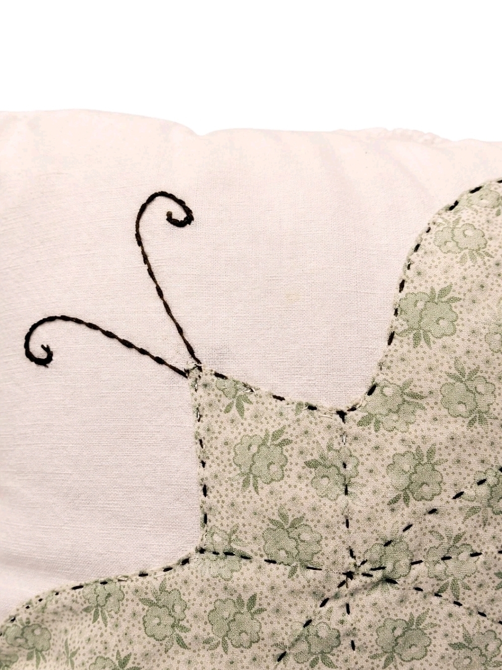 Vintage 1960s Handmade Lace Trim Pillow Butterfly Applique Cottage Decor - Picture 3 of 4
